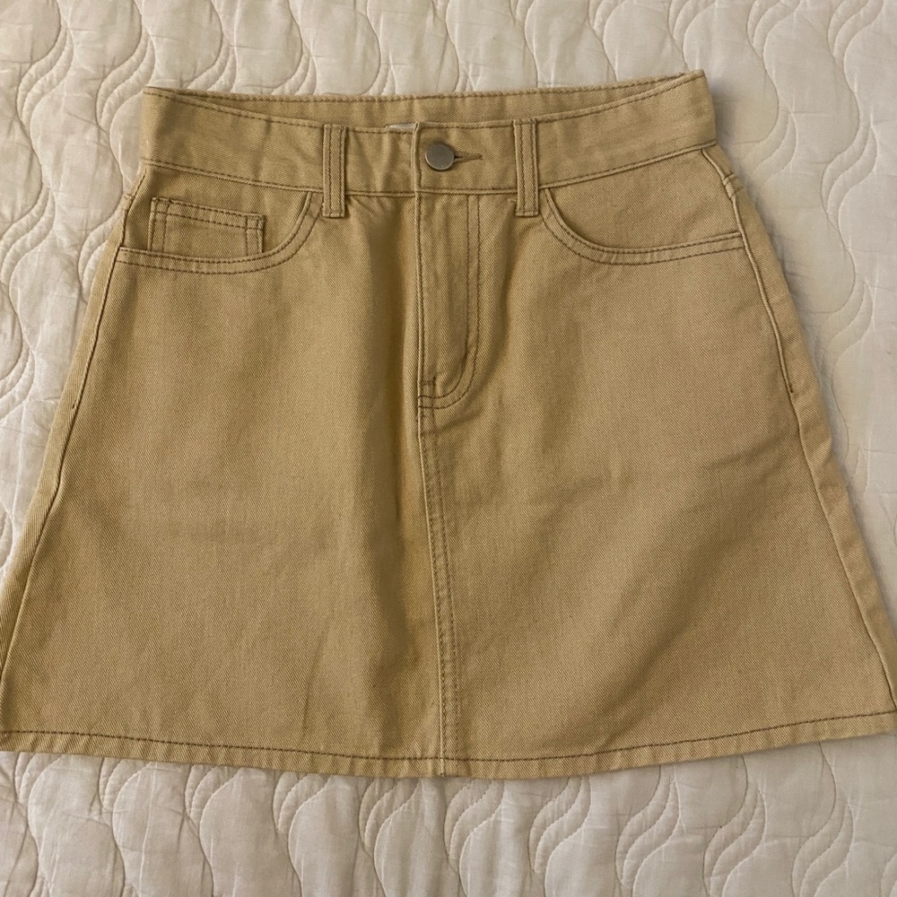 Tan cream beige A line cotton Korean skirt